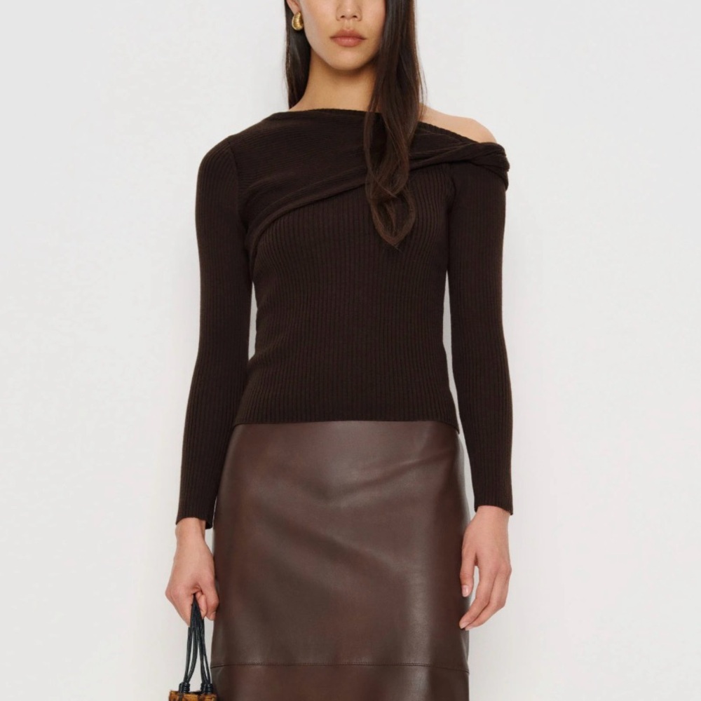 Reformation Lilou Regenerative Merino Sweater Brown - Size XS